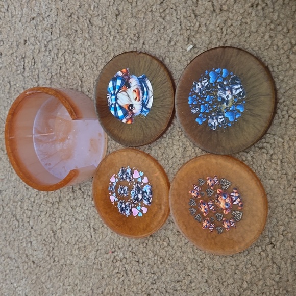 Hand Crafted Other - Handmade Resin Coaster Set with Holder – Cow Print Coasters. 155